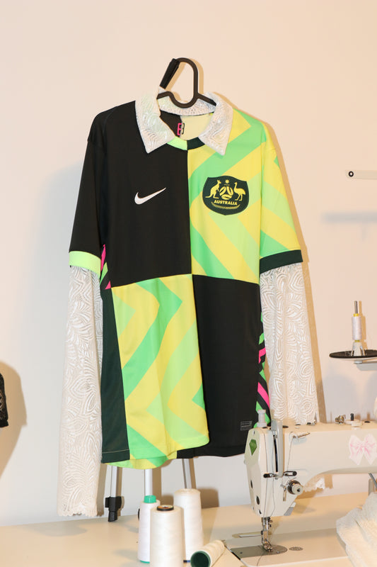 Australia Home & Away Kit Reworked - Checkerboard Panels + Lace Sleeves